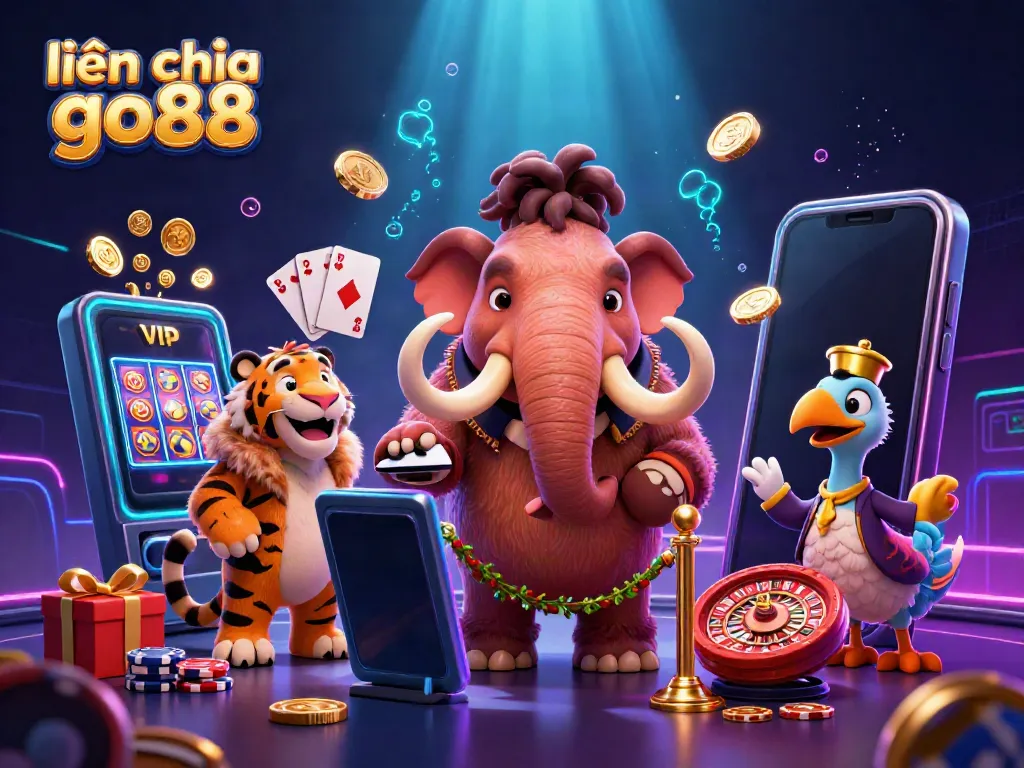 Experience the vibrant scene at liên hệ go88 featuring animated casino characters and dynamic gaming elements.