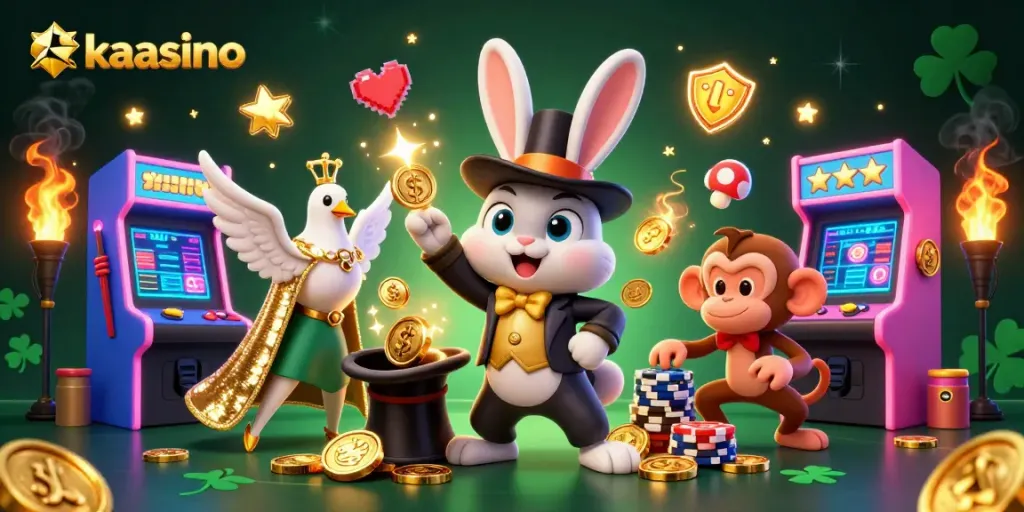 Kaasino brings fun alive with a magician rabbit, a glamorous dove, and a monkey, perfect for players.