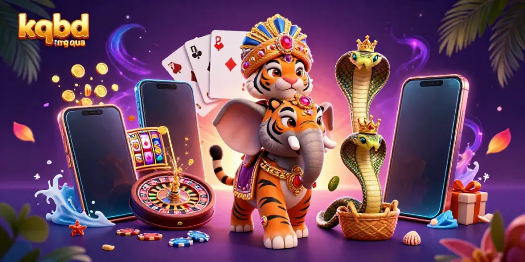 Experience the excitement of kqbd đem qua with a vibrant 3D casino scene featuring iconic characters and games.
