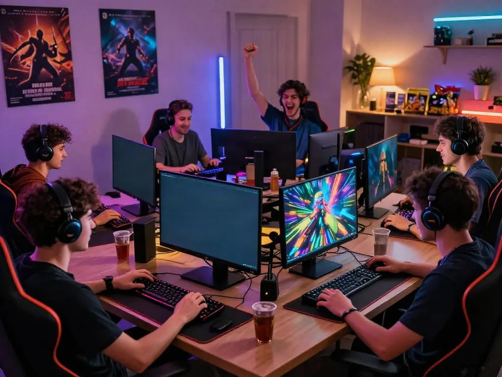 Exciting gaming scene at https://manclub1.jp.net/ with men celebrating wins, highlighting community and fun.