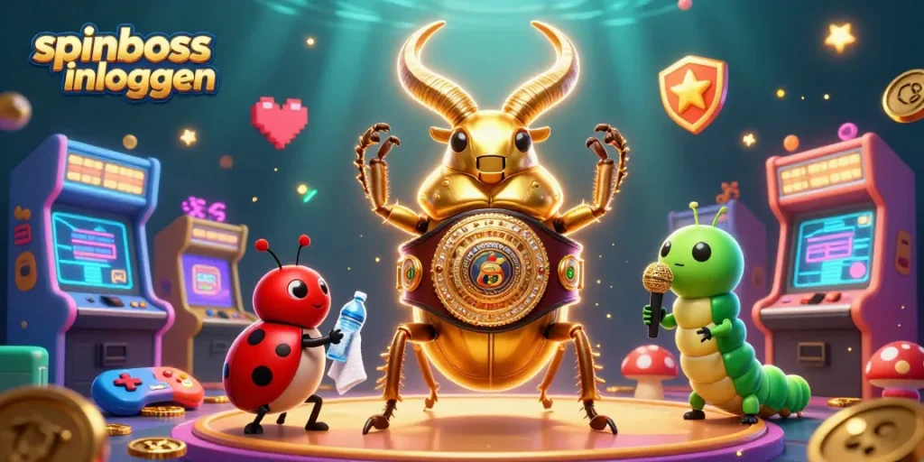 Experience spinboss inloggen as golden beetle challenges in a vibrant casino-themed showdown.