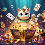 Experience australian online pokies excitement with a dynamic 3D illustration of a mummy cat and treasures.